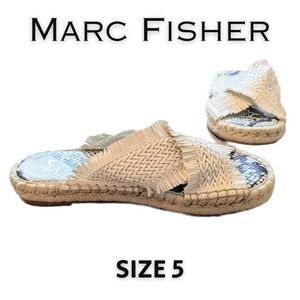 Marc Fisher | Tessi White Fringe Slide Sandals Summer Spring Espadrilles Size 5